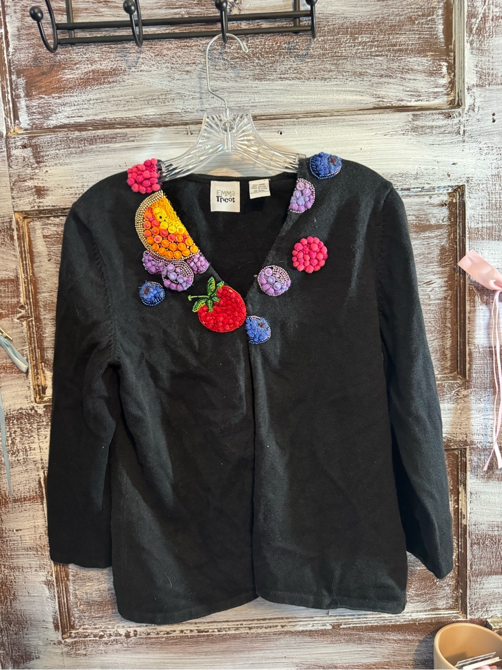 Black Embellished Women's Cardigan with Colorful Bead Details